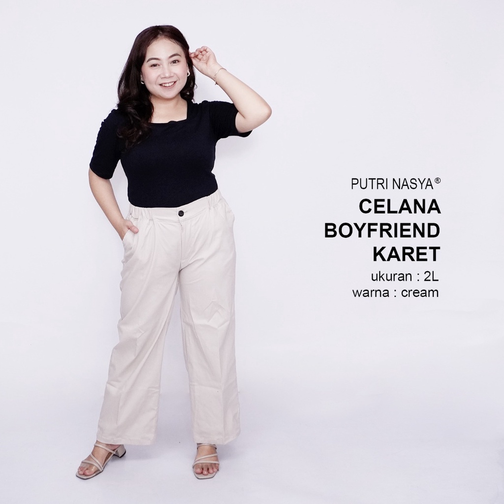 Celana Kerja Kantor Boyfriend Karet Jumbo Wanita / Celana Wanita Super Big Size / Celana Bahan Formal Seragam Wanita Big / 8L,6L,5L,4L,2L,XL, all size / Celana Karet Kekinian Model Terbaru Trendy