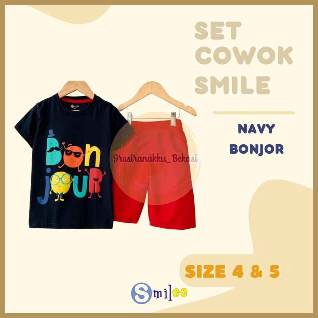 Setelan Anak Cowo Navy Bonjour Size 4&amp;5tahun Murah