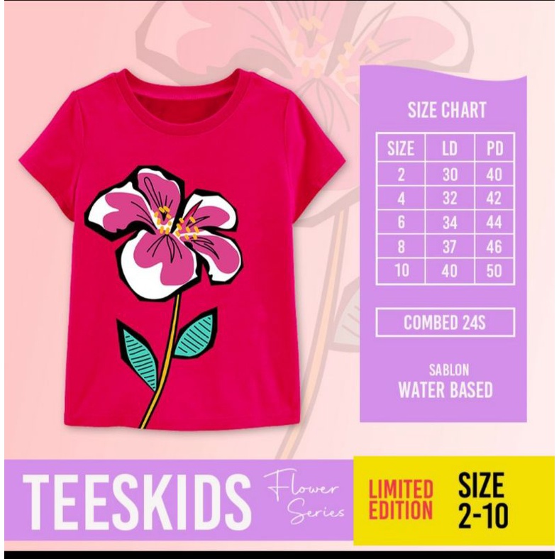 TEESKIDS KAOS ANAK PEREMPUAN FLOWER SERIES BAHAN KATUN 95RB DAPAT 3PCS