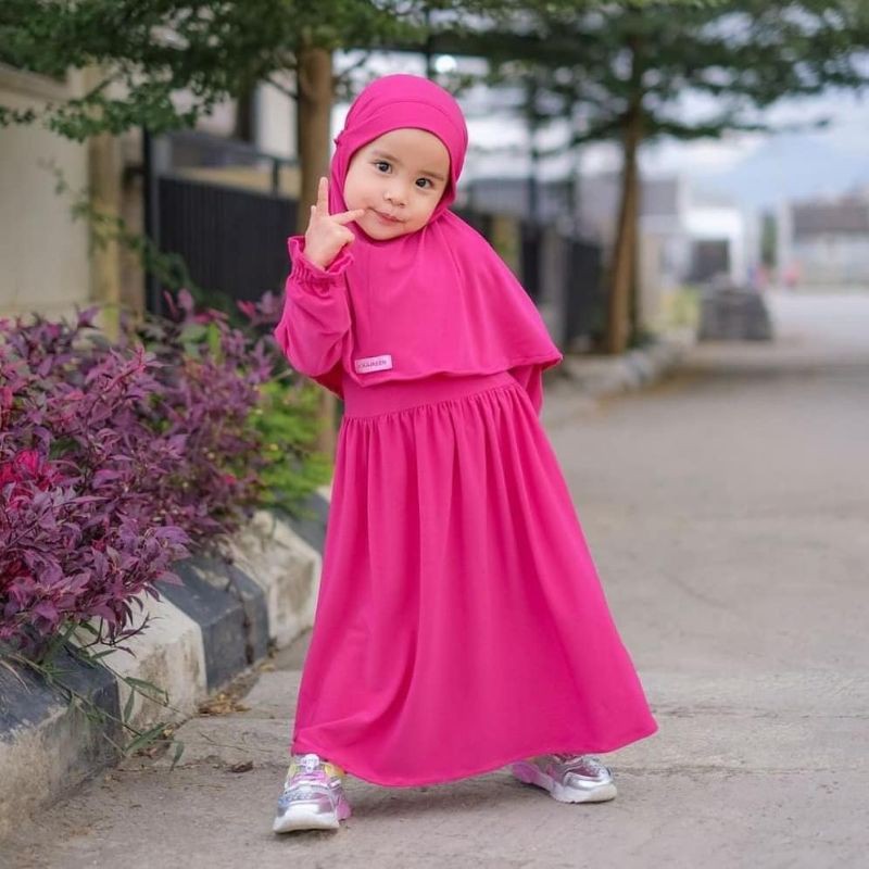 Gamis Anak Perempuan Usia 3-4 Tahun Plus Hijab Bahan Jersey Big Sale Ramadha 2021 Di Ni sa adenan