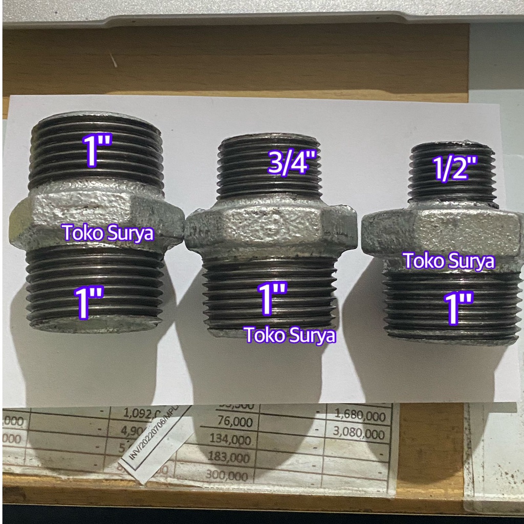 Double nepel 1/2" 3/4" 1" - Double nepel 1" x 3/4" BESI Double neple 3/4" x 1" besi Drat luar besi D