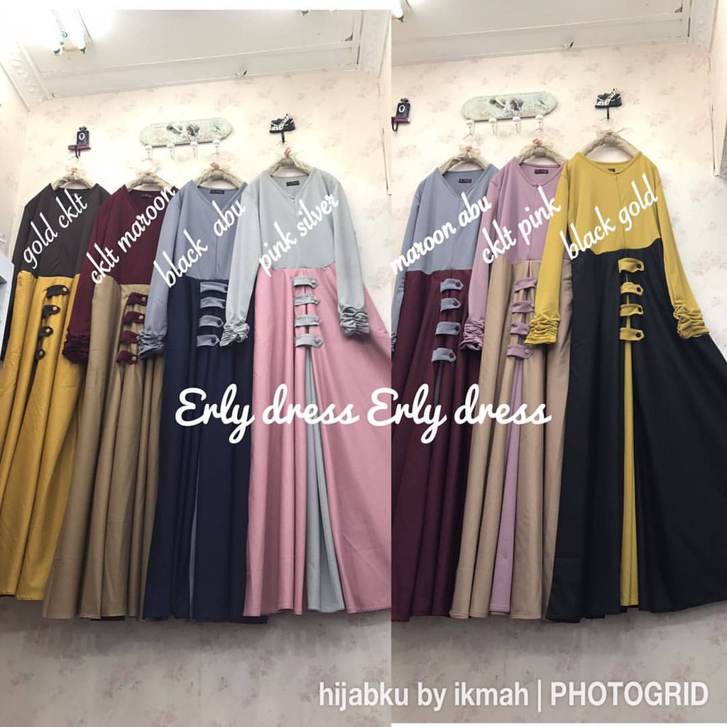 GAMIS SYARI ERLY DRESS TOYOBO MIX JERSEY COMBINASI 2 WARNA 2 TONE PANJANG 145 CM LED 110 CM