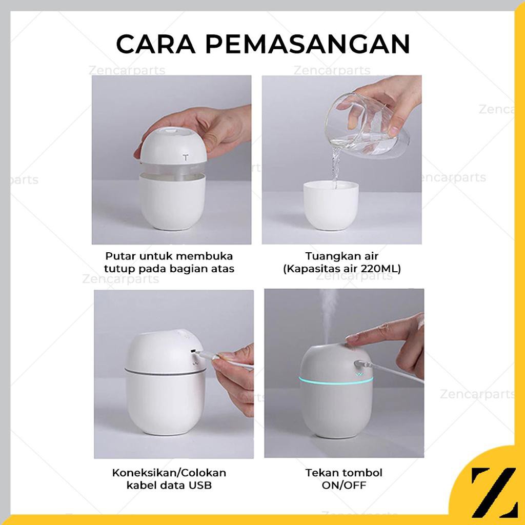 Humidifer Usb Pelembab Udara  Portable Mini Aromatherapy  Diffuser Mobil Ruangan Kamar Car Home LED-1