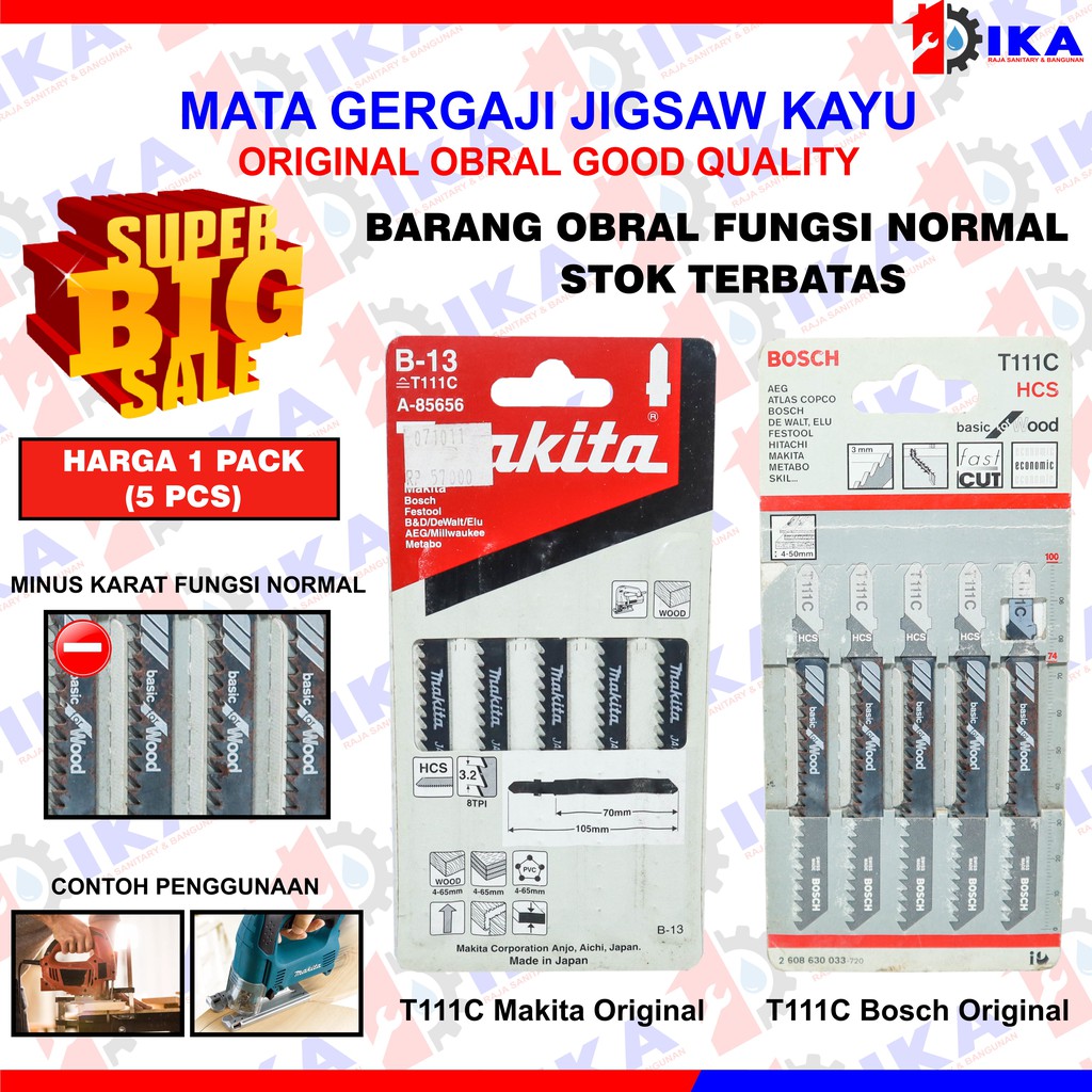 OBRAL Mata Jig Saw T111C Makita Bosch Mata Gergaji 10cm Jigsaw Kayu Panjang Hcs Reciprocating Blade