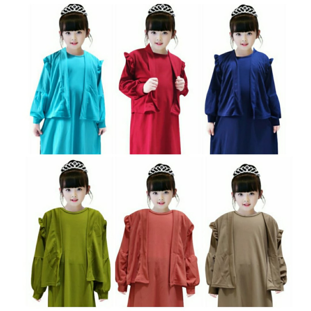 MOMOGI- SET GAMIS ANAK BASIC CARDIGAN PUFFY ( 2 IN 1 ) / Usia 5th-10th