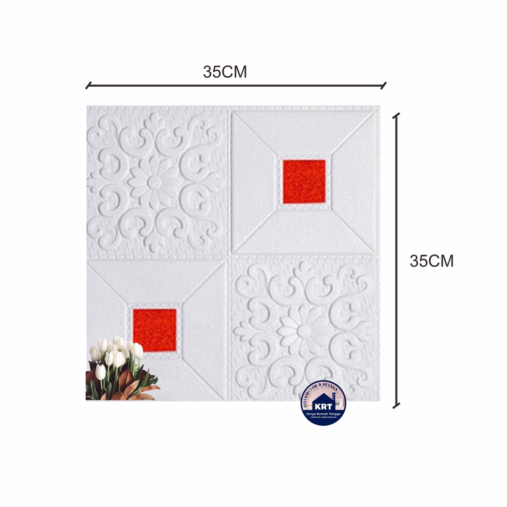 PROMO WALLPAPER FOAM 3D MOTIF BATIK KRISTAL Classic 35X35 / Wallpaper Sticker Dinding Plafon Emboss-KRISTAL MERAH