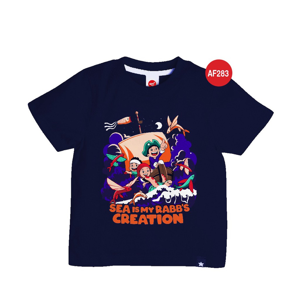 Kaos Anak Afrakids AF283 &quot;Sea Is My Rabb's Creation&quot; Lengan Pendek Warna Navy