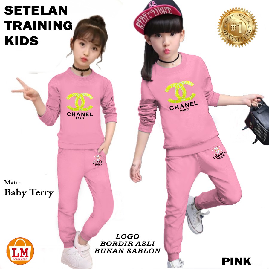 TERBARU Baju Setelan Pakaian Olahraga Anak Perempuan  KIDS Full BORDIR Ukuran S M L LMS 21538