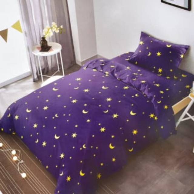 120x200+30 Cm Set Bed Cover & Seprai Anak Single Star - Biru