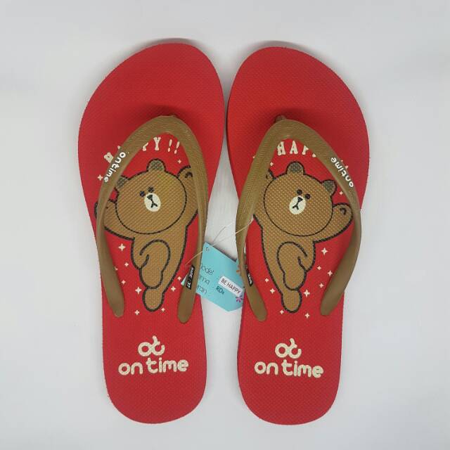 Ontime Be Happy Merah Sandal Wanita Modis Murah Original
