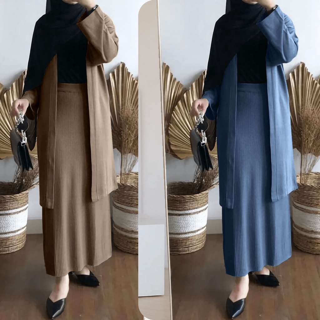 Yurika One Set Rok Span + Cardigan Rajut Tebal Lembut 2 in 1 Setelan Wanita