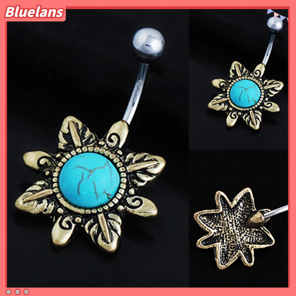 Cincin Tindik Tubuh Bentuk Bunga Matahari Turquoise Gaya Retro Untuk Hadiah