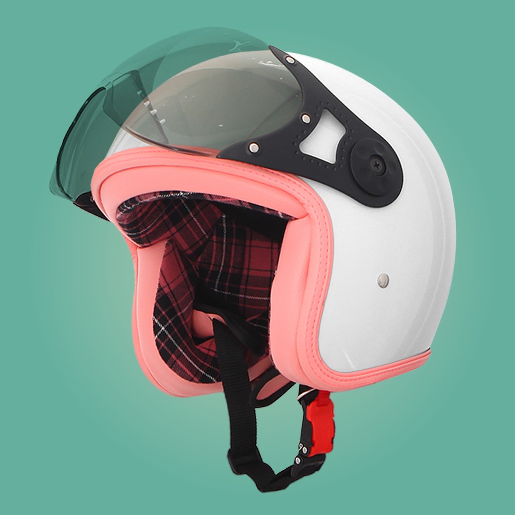 RIMC Helm retro wanita half face SNI sada rosa NEW FLANEL Pastel WHITE KACA PILOT