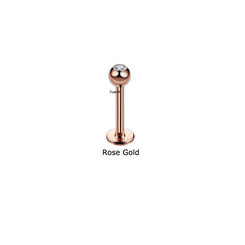 1 Piece Flat Head Labret Stud Lip Ring/Ear Cartilage Tragus Helix Piercing 16Gauge Stainless Steel with Zircon