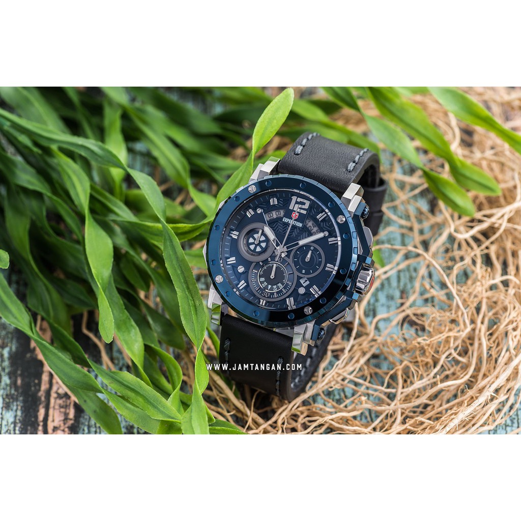 Expedition E 6402 MC LTUBU Chronograph Men Blue Dial Black Leather Strap