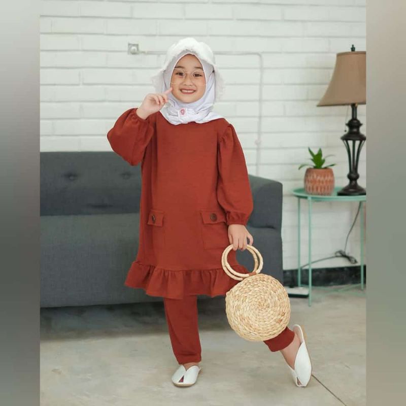 TERBARU SETELAN MUSLIM ANAK  5-6 TAHUN/RIHANA SET KIDS/SET TUNIK ANAK KEKINIAN/PAKAIN MUSLIM ANAK MODEL TERBARU BAHAN KATUN/FAR MOSLEMSTORE