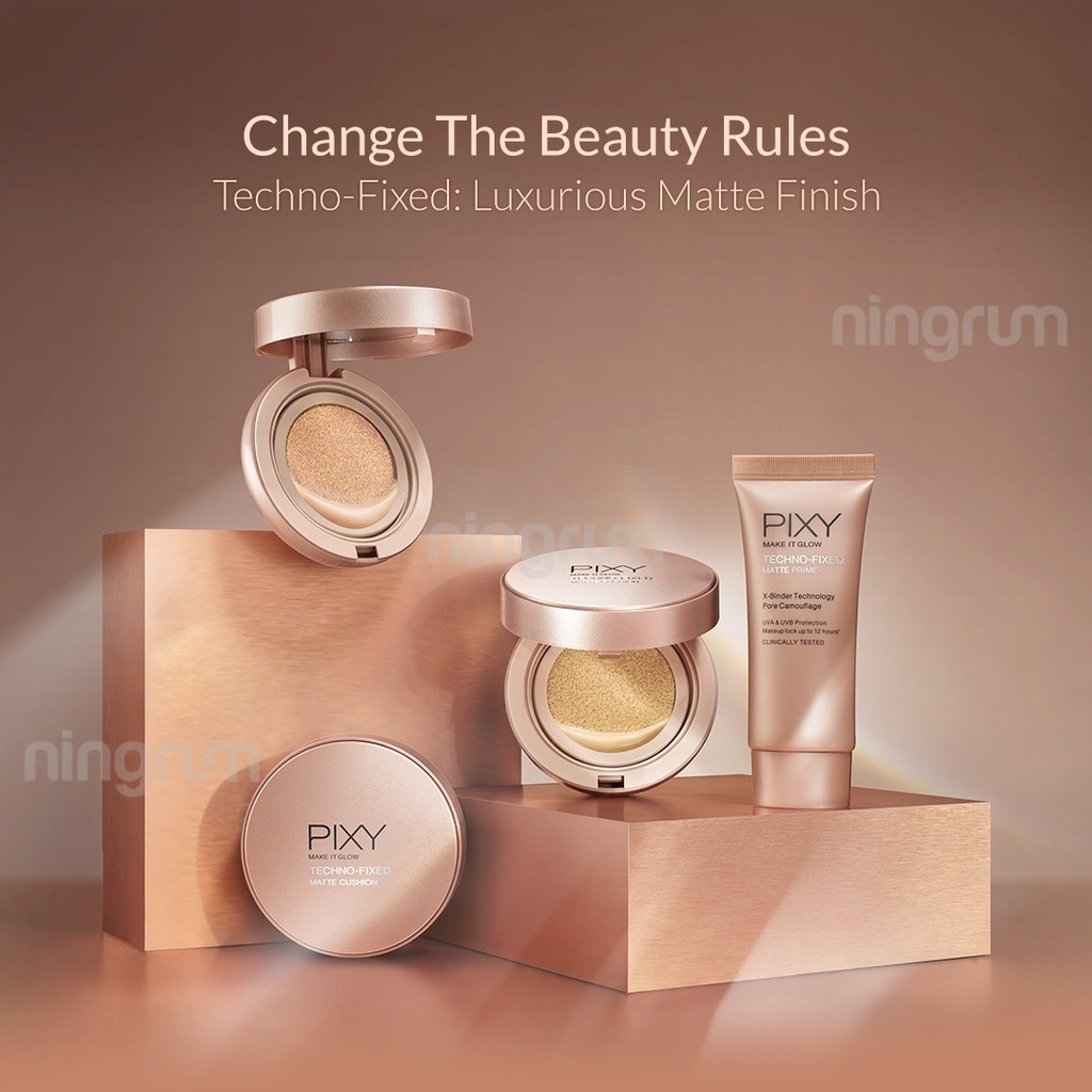 Ningrum - Pixy Make It Glow Series | Pixy Make It Glow Techno Fixed Matte Cushion - 101 Light Beige | 201 Natural Beige | 301 Medium Beige | 101 Fair Beige 100% Original BPOM - 8009 | 8010