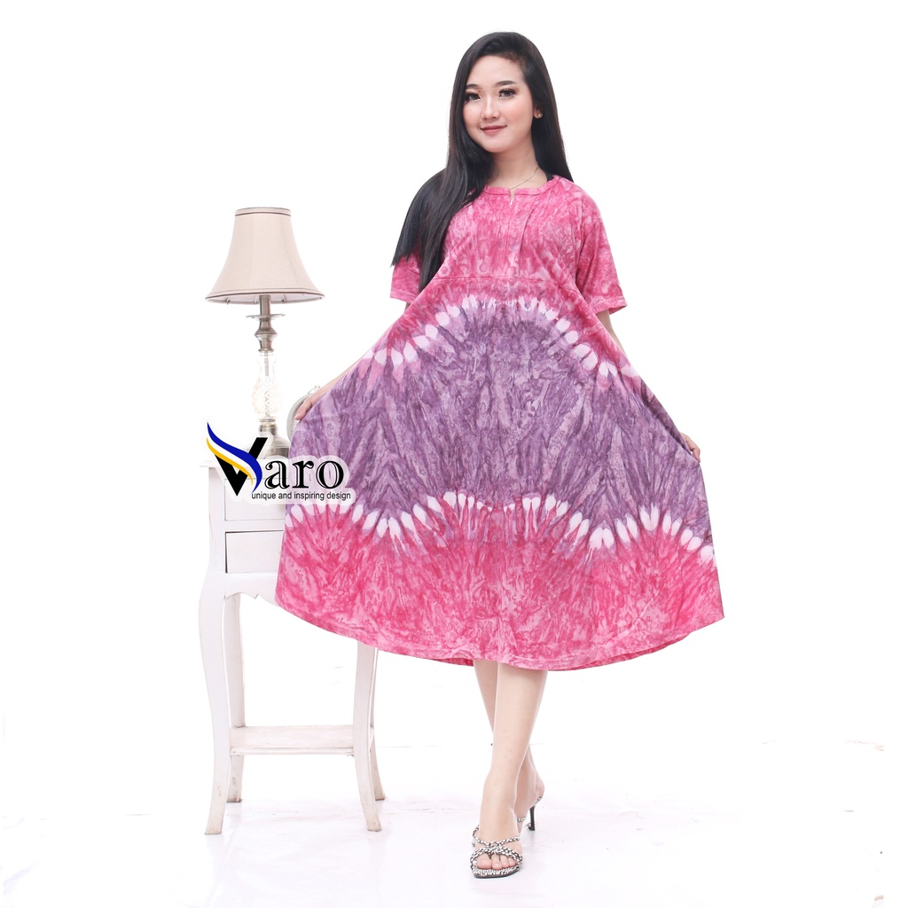 [GROSIR] Daster Kaos Payung Busui Tiedye XXL Jumbo Klok A Busui Resleting-Ombak Pink Ziper