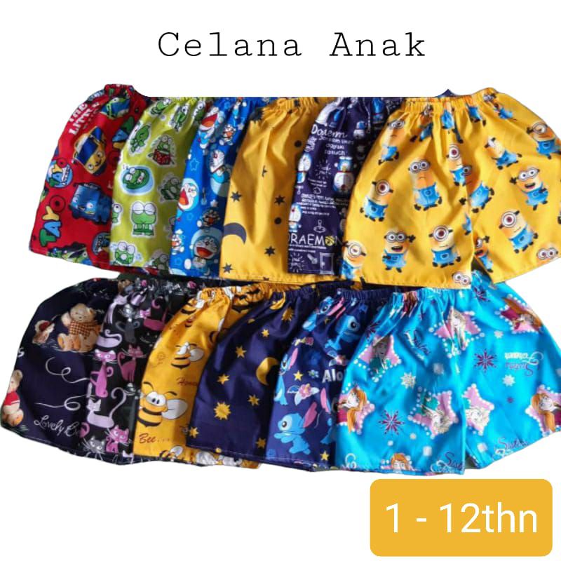 Celana kolor pendek santai harian anak motif karakter 1 2 3 4 5 6 7 8 9 10 11 tahun grosir celana pendek anak motif