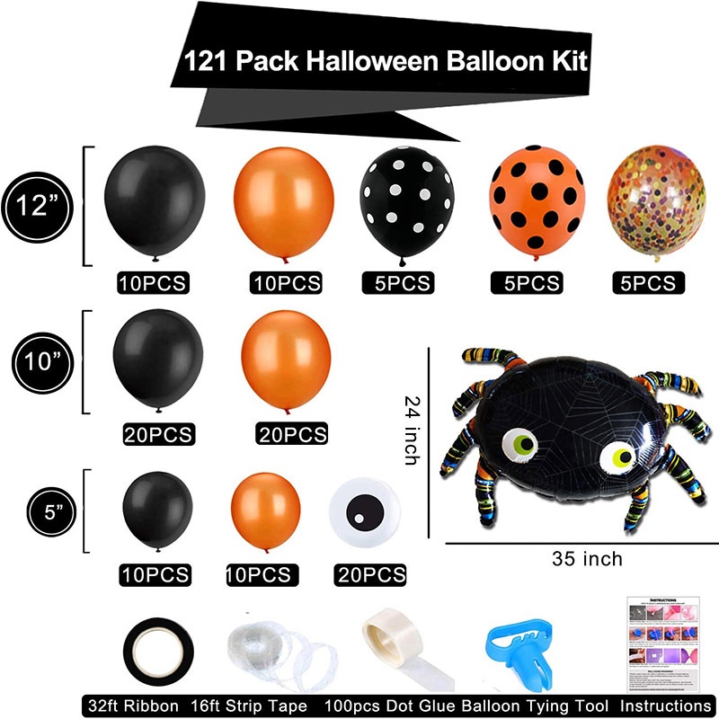 1 Set Balon Foil Desain Laba-Laba Kelelawar Tengkorak 3D DIY Untuk Dekorasi Pesta Halloween