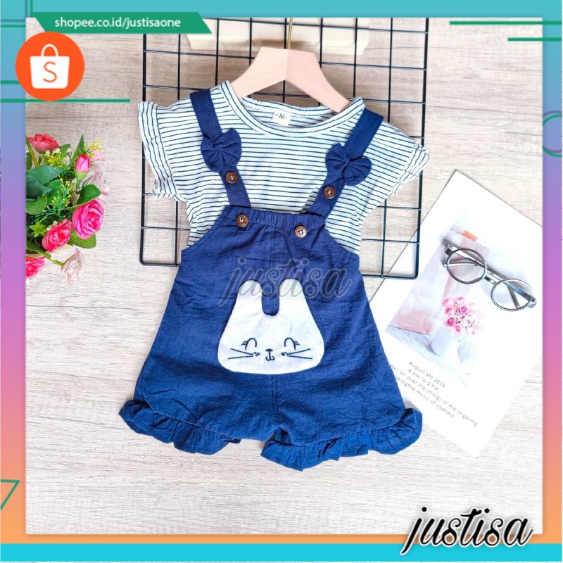 Promo !! Setelan baju anak cewek / Setelan overal cat pita blaster import ukuran 8bulan-3tahun / Setelan baju anak termurah