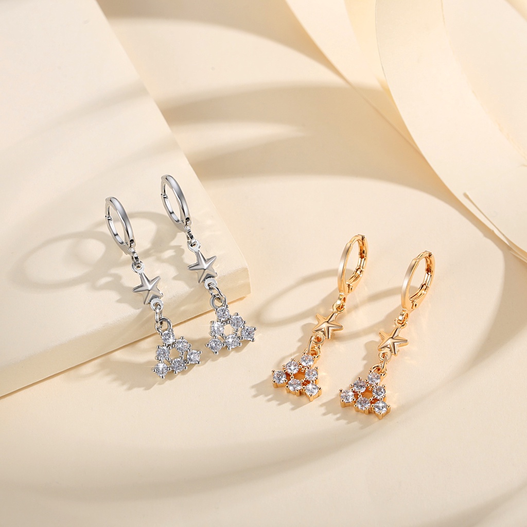 Y517 【COD】Anting-anting bintang sederhana liontin zirkon Anti Karat Titanium Berlapis Emas