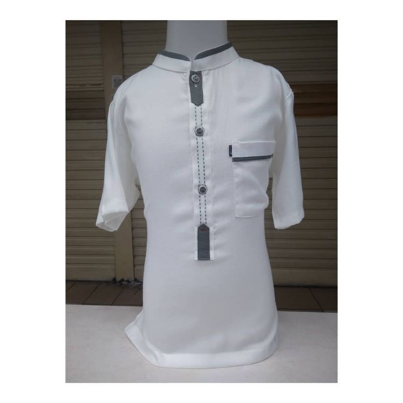 Baju Koko Stelan Anak Muslim Al-Luthfi Putih Lengan Pendek