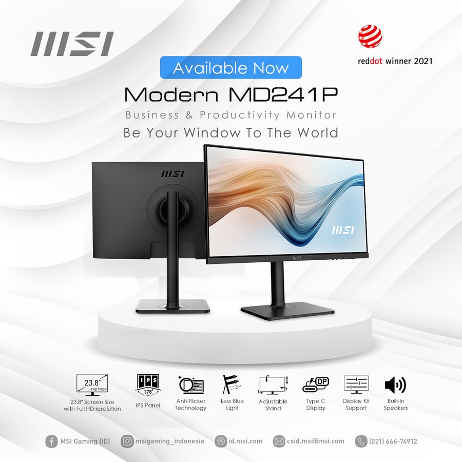 Monitor MSI LED IPS Modern MD241P - Wide Screen Full HD 24&quot; Inch