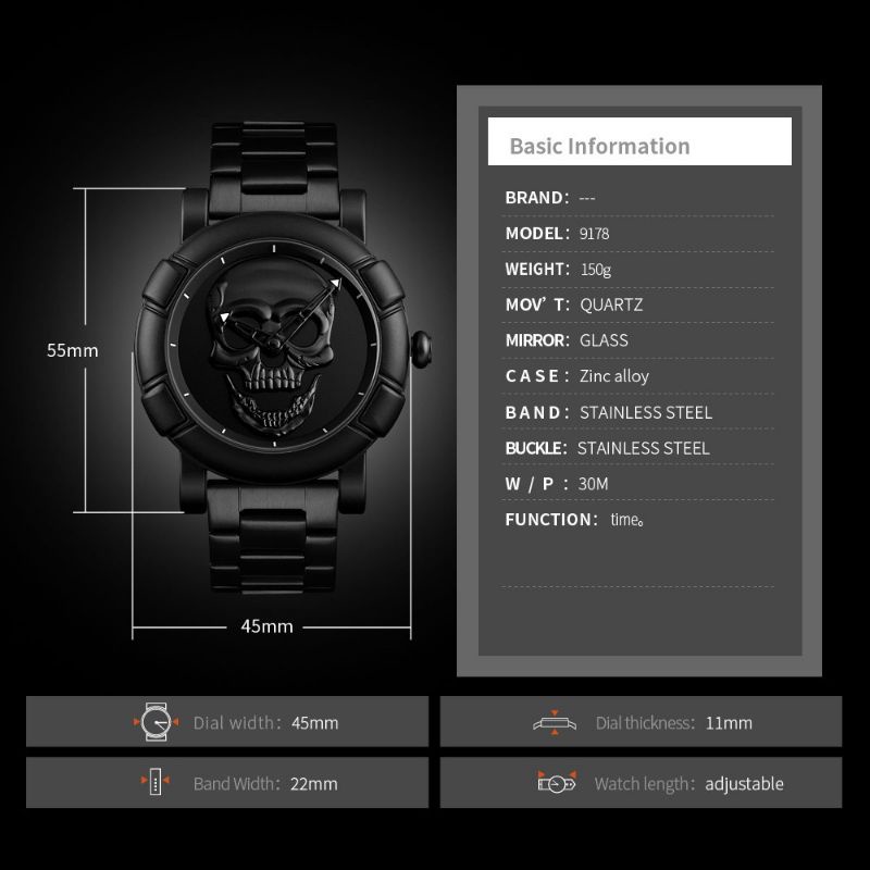 Jam Skmei 9178 original skull tengkorak bergaransi free GIFT box