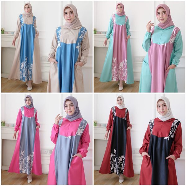 FC Maxi Cantik Black gamis syari wanita hijab baju muslim gaun pesta hitam bigsize jumbo besar batik