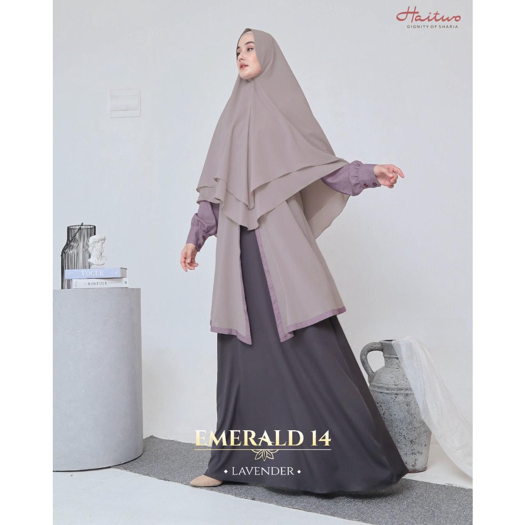 Haitwo Gamis Emerald 14 Bahan Morelli Stretch mix Ceruty Dress Set Hijab Modern Trendi bisa COD By Haitwo