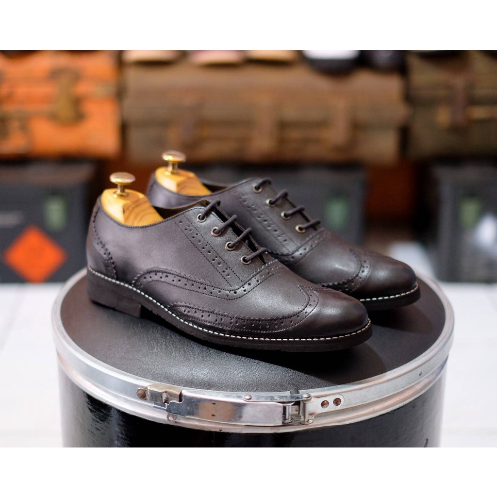 Sepatu Pantofel Formal Kerja Pria Kulit Sapi Asli Azcost Wingtip Oxford Hitam Wingtief