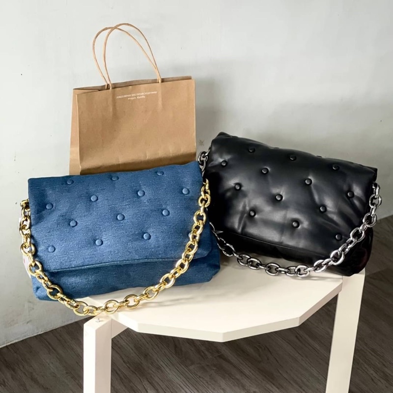 z290 tas clutch zara black & jeans tali rantai
