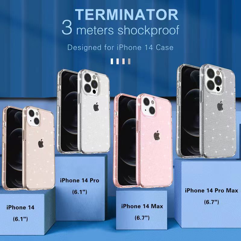 Hard Case Transparan Glitter Shockproof Cover iPhone 14 Pro Max 13 12 11 Pro Max 8 7 Plus X XR XS Max