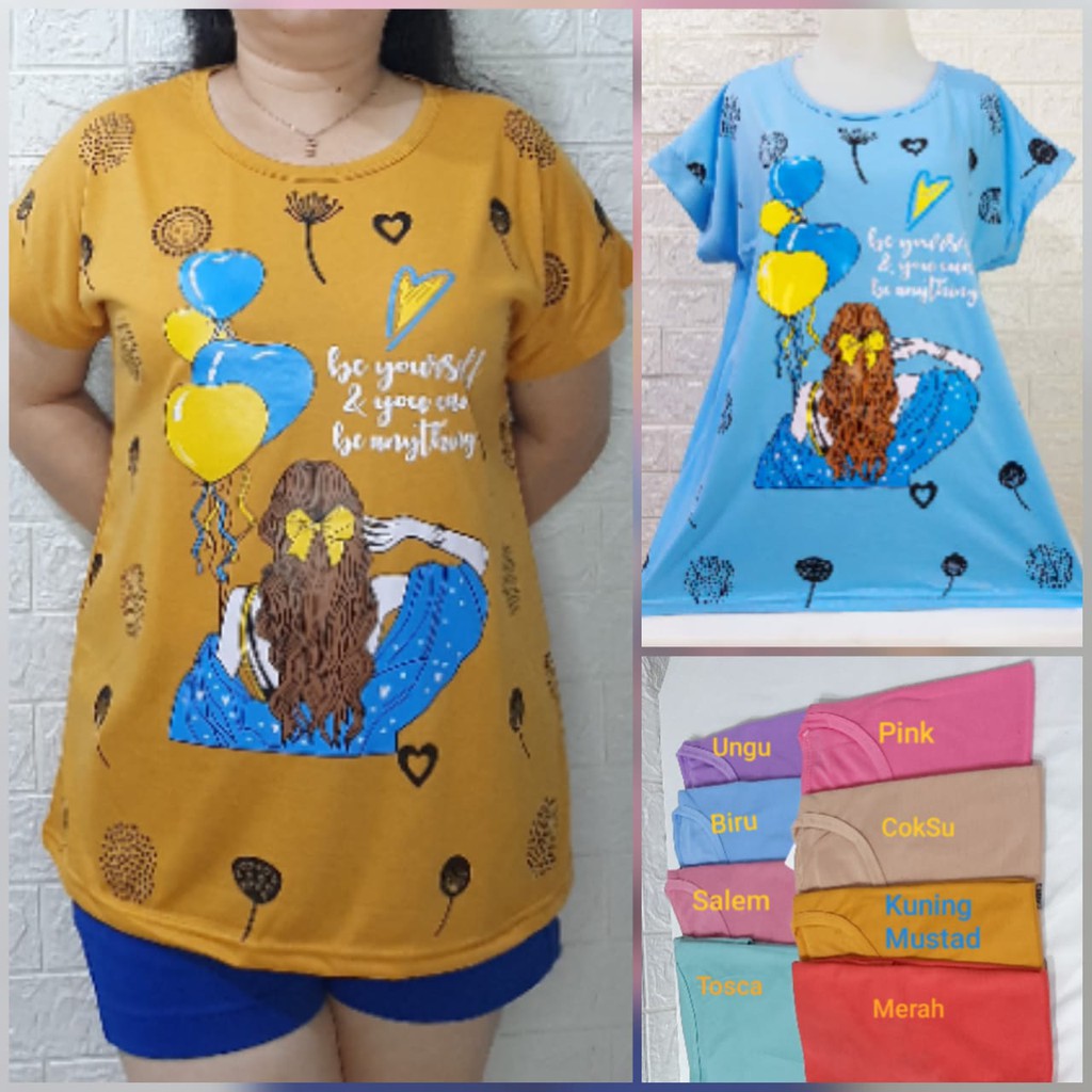 COD!KAOS JUMBO WANITA LENGAN PENDEK MOTIF BALON/KAOS WANITA UKURAN JUMBO/KAOS JUMBO SERBA MURAH