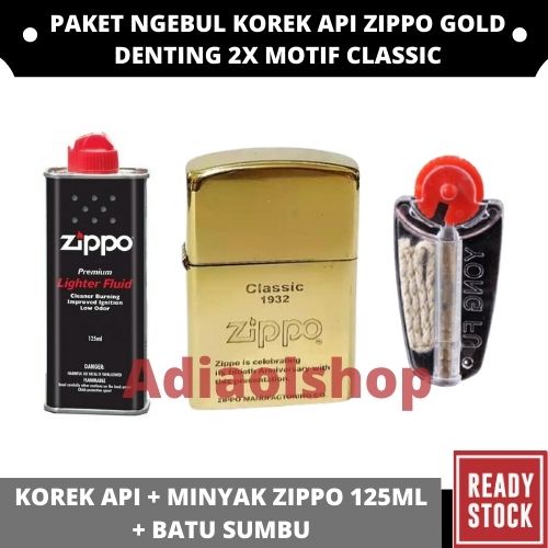 PAKET NGEBUL - KOREK API ZIPPO GOLD DENTING 2X MOTIF CLASSIC