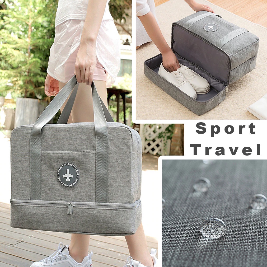JULY'S Tas Duffel Jinjing Wanita Kanvas Spot Travel Handbag Bag Tote olahraga ada slot sepatu anti air waterproof  Tas fitness tas jalan tamasya tas pulang kampung perjalanan jauh tas baju koper pakaian bandara airport