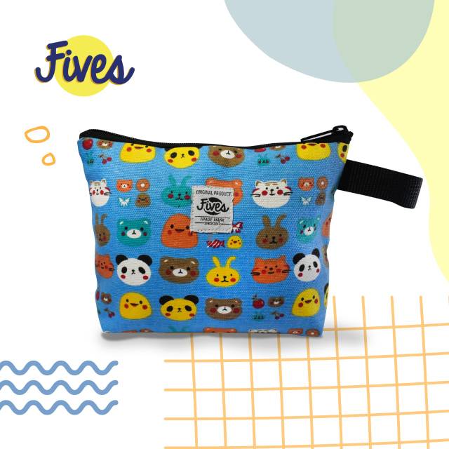 Fives - Pouch - Kanvas - Motif Boneka Biru - Fives Pouch Kanvas Motif Boneka Biru