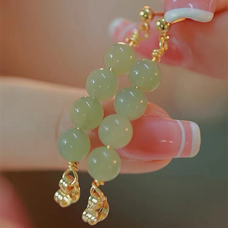 Anting Stud Manik-Manik Giok Alami Empat Hetian Untuk Wanita