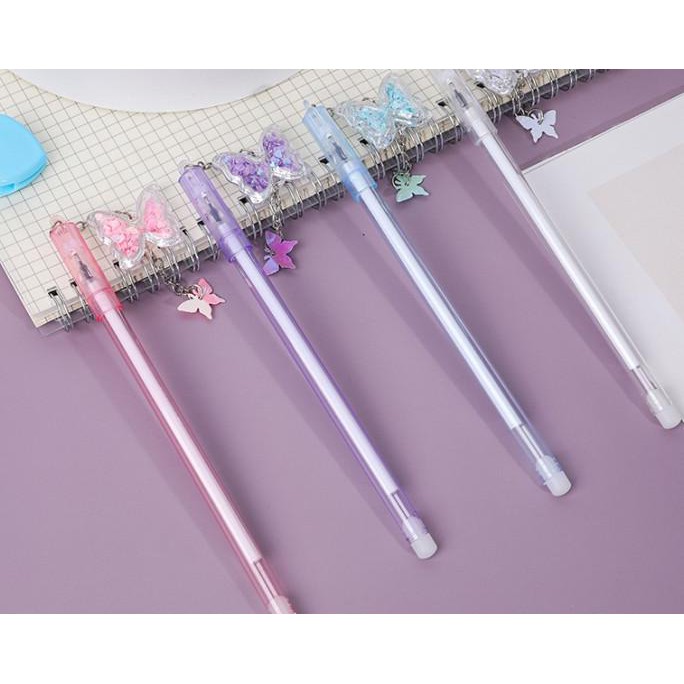 

PULPEN GANTUNGAN PAYET GLITTER ES KRIM KUPU KUPU PEN LUCU - BIRU, KUPU KUPU