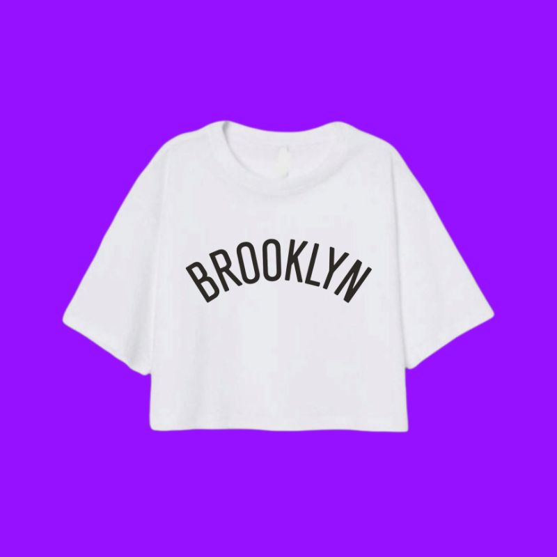 CROP TOP BROOKLYN white tee - KAOS BAJU PENDEK OVERSIZE BRANDED EXCLUSIVE VINTAGE - PUTIH WANITA DEW