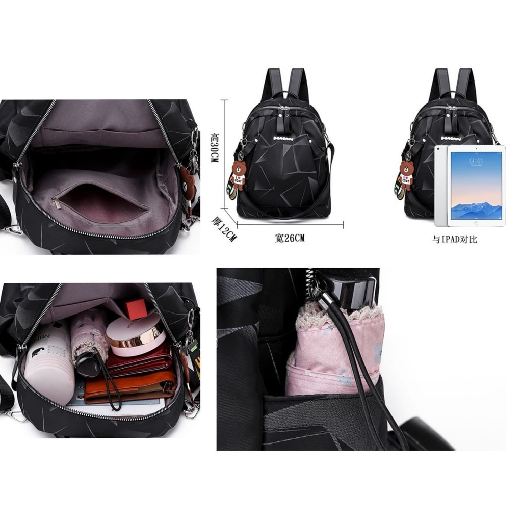 TAS RANSEL WANITA KOREA IMPORT ANTI AIR HITAM BACKPACK ELLESMA TA395B5 SEKOLAH KERJA BESAR BATAM ORI