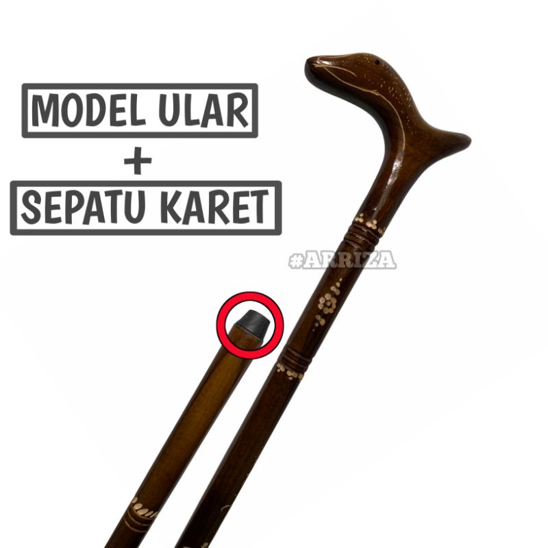 Tongkat Jalan / Tongkat Kaki 1 / Tongkat Orang Tua / Teken Ukir Cukit / Tongkat Ukir Cukit / Alat Bantu Jalan Orang Tua Kayu Jati Asli Model Ular