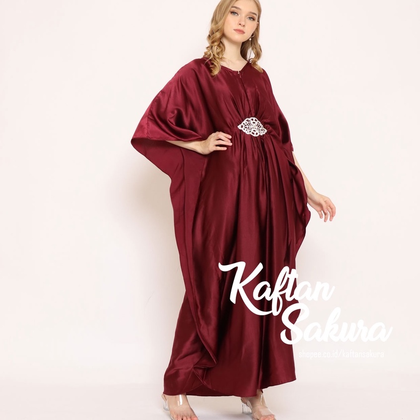 Kaftan Wanita Payet Bahan Satin Mewah Warna Navi Gamis Lebaran Terbaru Syari Kaftan Busui Navy Murah