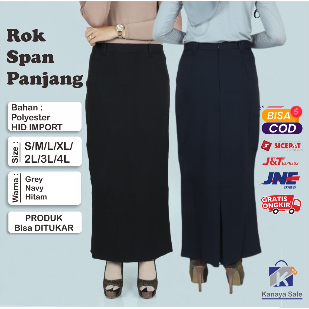 Rok Span Panjang Rok Hitam Polos Wiron Rok Kerja Wanita Bahan Biron Office Skirt Jumbo Big Size 4XL 