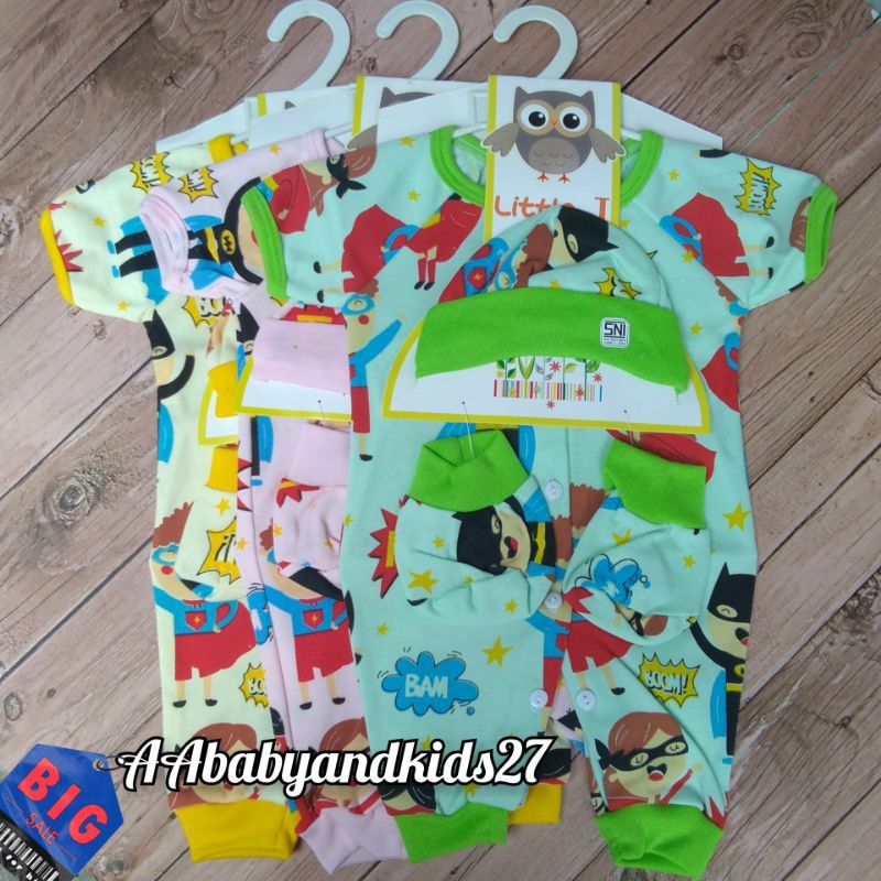 LITTLE J 1PC Jumpsuit Bayi Newborn Plus Topi Dan Sarung Kaki SNI Berkualitas