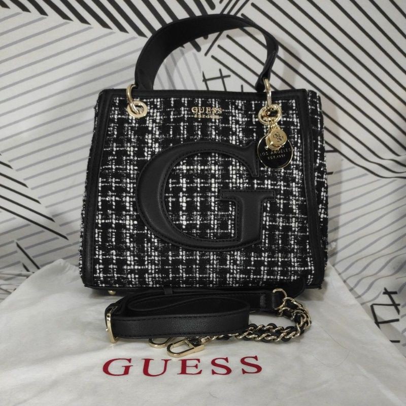 Tas Guess Rajut - Guess Chrissy Satchel Tweed Bag
