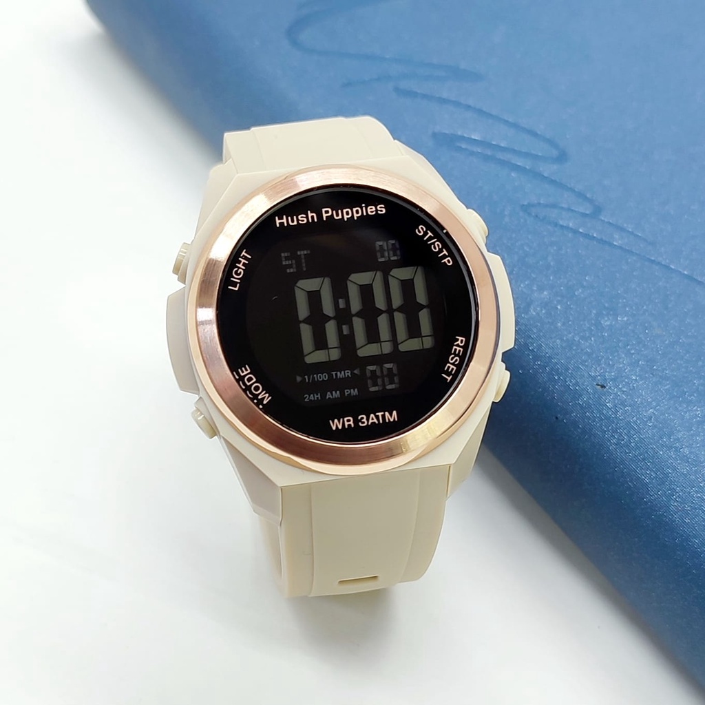 Jam tangan wanita fashion digital rubber Hush pup (LCD hitam)