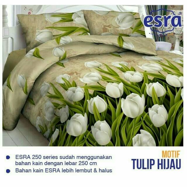 Kain sprei motif tulip hijau