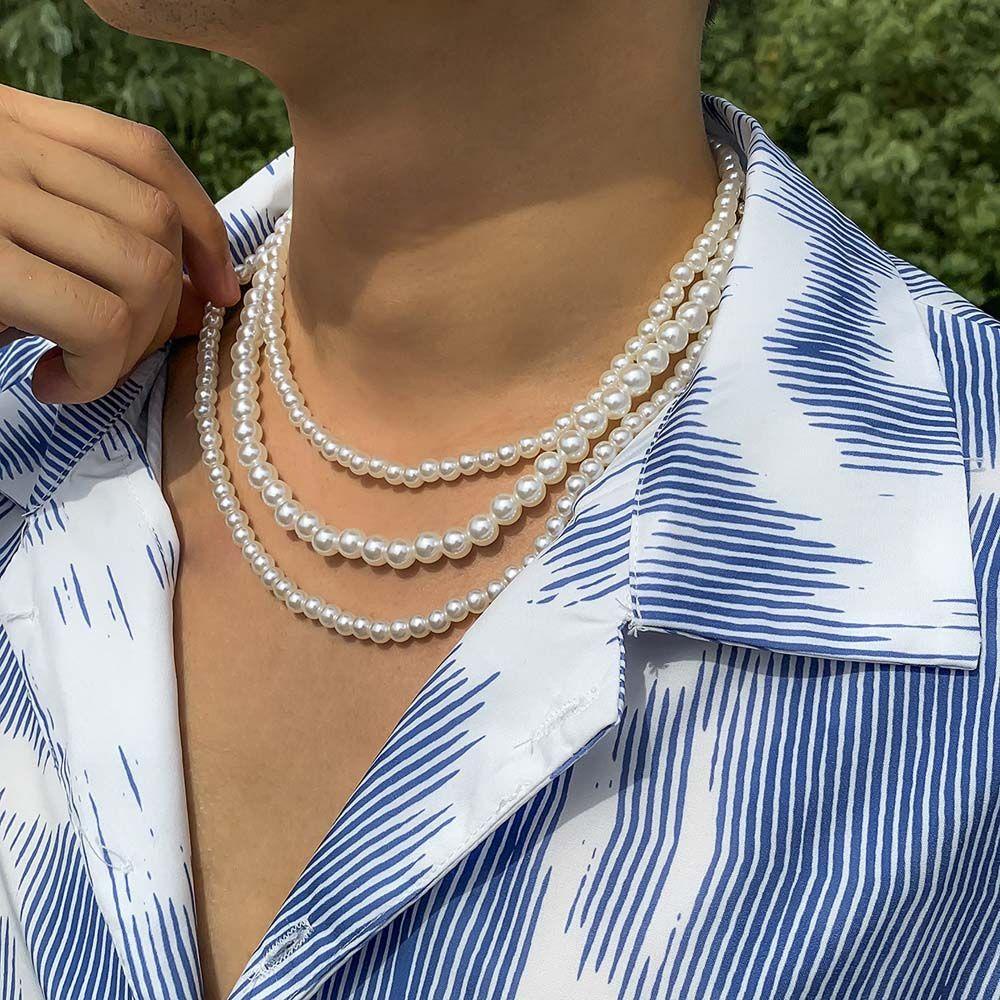 Kalung Mutiara Model Tumpuk Gaya Elegan Untuk Pria